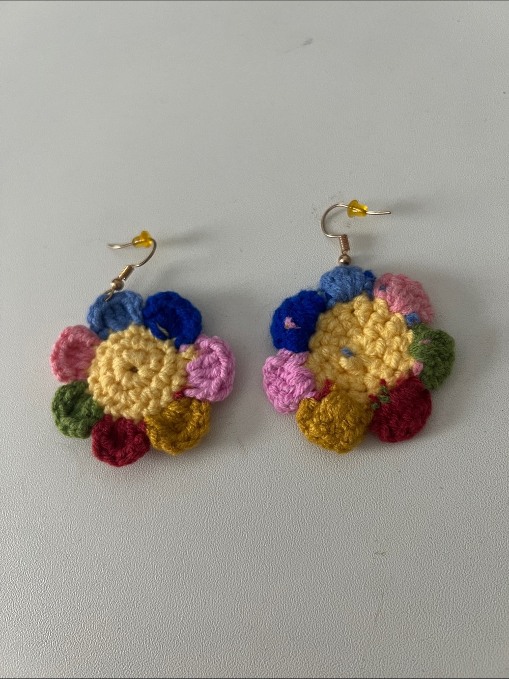 Crochet Flower Multicolor Drop Earrings